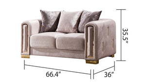 English Elm IMPREZA Luxurious 2Pc Modern Living Room Set with Velvet Upholstery, Gold Birch Frame & Glam Accents Beige B009S01221