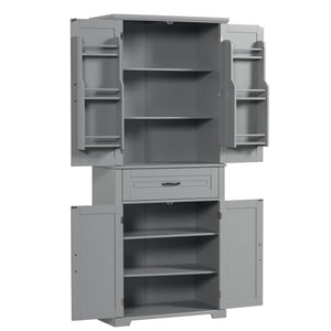 English Elm Bathroom Tall Storage Cabinet with Doors Drawer and Adjustable Shelf, MDF Build, Metal Handles, Anti-Tip Safety Grey WF308204AAE