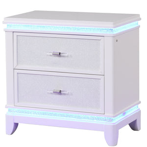 English Elm Opium 2-Drawer Nightstand with Mirror-Embellished Front, LED Ambient Lighting, Open Shelf & Spacious Drawer G150108868