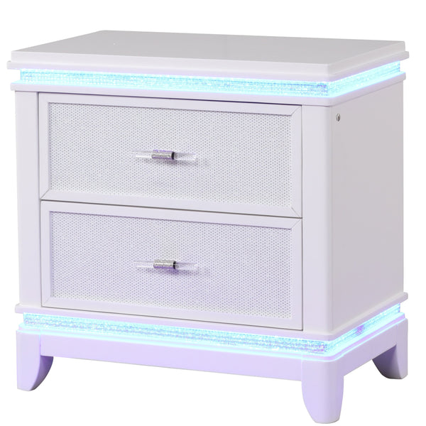English Elm Opium 2-Drawer Nightstand with Mirror-Embellished Front, LED Ambient Lighting, Open Shelf & Spacious Drawer G150108868