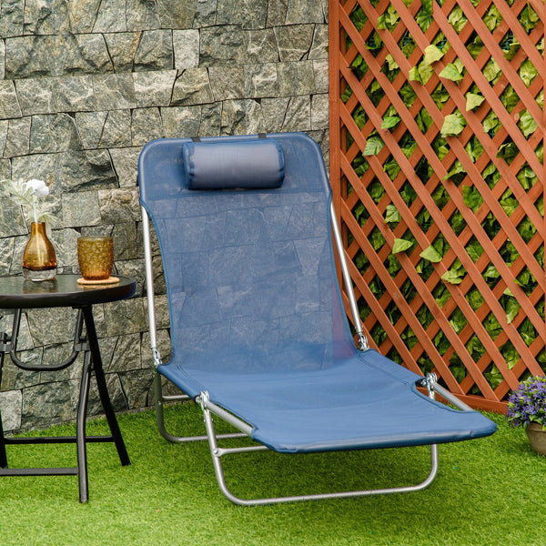 English Elm Folding Chaise Lounge Pool Chair - 6-Position Reclining Outdoor Lounge, Portable & Breathable Blue Mesh W2225141506