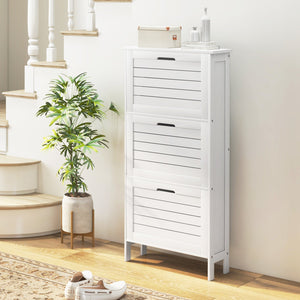 English Elm Narrow Shoe Cabinet with 3 Flip Drawers, Slim Louvered Entryway Organizer for 6 Pairs, White (96) W2225141229