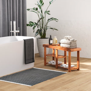 English Elm 3-Tier Rustic Acacia Shoe Rack Bench with 3 Slatted Shelves, Entryway Storage Seat for Hallway W2225141212