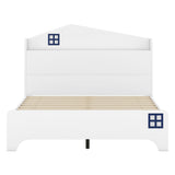 Hearth and Haven Wooden Full Size House Bed with Storage Headboard , Kids Bed with Storage Shelf, White WF311842AAK