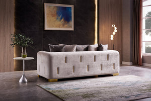 English Elm Impreza Art Deco Velvet Sofa with Gold Leg Accents for Glam Living Rooms Beige B009141287