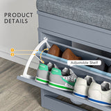 English Elm Modern Shoe Rack Bench For Entryway, Storage Organizer With Cushion, 2 Drawers, Adjustable Shelf, Holds 8 Pairs, Gray