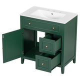 English Elm 30" Bathroom Vanity With Sink Top, Bathroom Vanity Cabinet With Door and Two Drawers, Solid Wood Frame, One Package, Green