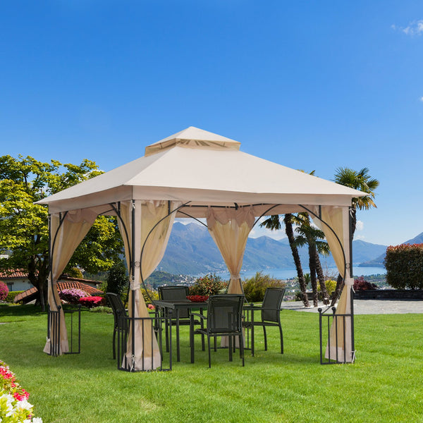 English Elm 10' X 10' Elegant Patio Gazebo Canopy With Double Roof, Insect Netting, And Durable Steel Frame W2225S00003