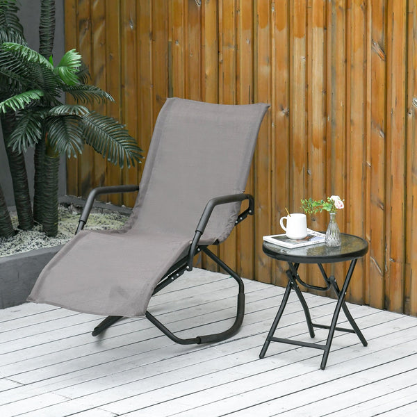 English Elm Rocking Steel Chaise Lounge Rocker for Sunbathing - Foldable Portable Outdoor Patio Recliner Brown W2225141376