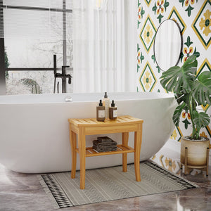 English Elm Long Bamboo Shower Bench Seat with Lower Shelf, 20" Natural Bamboo Spa Stool for Bath & RV Storage W2225141214