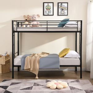 English Elm Metal Twin Over Bunk Bed with Stairs Steel Frame Kids Shared Bedroom Black W311120498