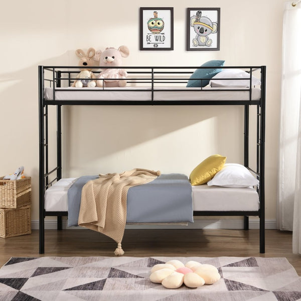 English Elm Metal Twin Over Bunk Bed with Stairs Steel Frame Kids Shared Bedroom Black W311120498