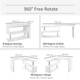 English Elm Homcom 360 Degree Rotating Corner Computer Desk, L Shaped Desk, Home Office Workstation With 3-Tier Storage Shelves, White