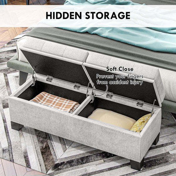 English Elm 46" Storage Ottoman Bench - Tufted Linen Seat with Steel Frame, Hidden Storage & 396lb Capacity W2225141462