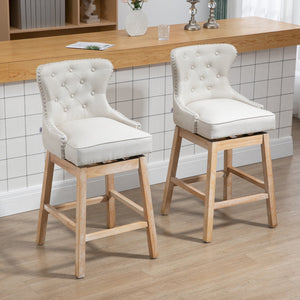 English Elm Upholstered Cream Bar Stools Set of 2 – 30" Seat Height, 180° Swivel, Nailhead Trim, Rubberwood Legs W2225141467