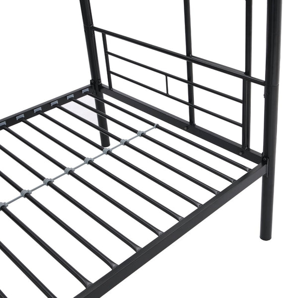 English Elm Metal Twin Over Bunk Bed with Stairs Steel Frame Kids Shared Bedroom Black W311120498