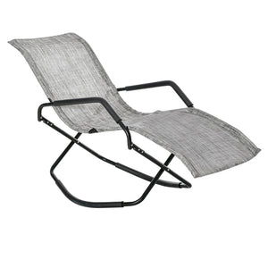 English Elm Rocking Steel Chaise Lounge Rocker for Sunbathing - Foldable Portable Outdoor Patio Recliner Gray W2225141502