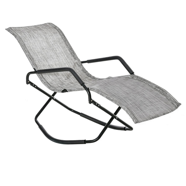 English Elm Rocking Steel Chaise Lounge Rocker for Sunbathing - Foldable Portable Outdoor Patio Recliner Gray W2225141502