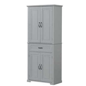 English Elm Bathroom Tall Storage Cabinet with Doors Drawer and Adjustable Shelf, MDF Build, Metal Handles, Anti-Tip Safety Grey WF308204AAE