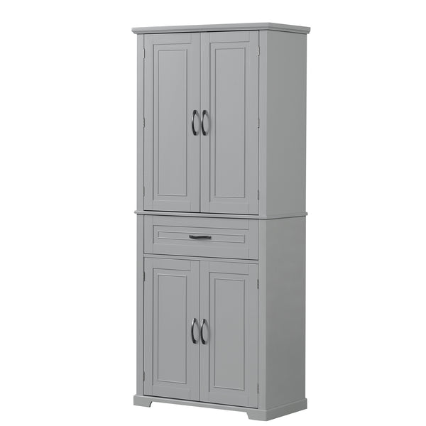 English Elm Bathroom Tall Storage Cabinet with Doors Drawer and Adjustable Shelf, MDF Build, Metal Handles, Anti-Tip Safety Grey WF308204AAE