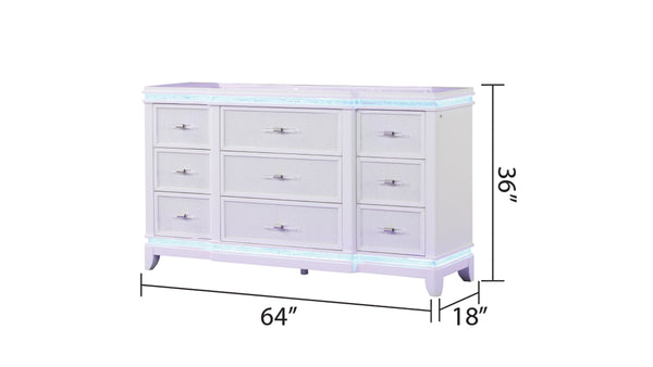 English Elm OPIUM 5 Pc King Bedroom Set in Milky White with LED Headboard, Mirror & Modern Storage, Luxe Finish B009S02129