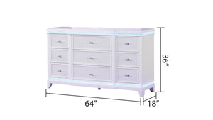 English Elm OPIUM King 4-Piece Bedroom Set in Milky White with LED Headboard, Dresser, Mirror & Nightstand B009S01218
