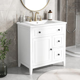 English Elm 30" Bathroom Vanity With Sink Top, Bathroom Vanity Cabinet With Door and Two Drawers, Solid Wood Frame, One Package, White (Old Sku:Wf311620Aak)