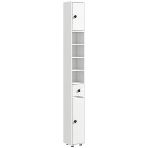 English Elm Kleankin Tall 71" Bathroom Storage Cabinet with Open Shelves, Anti-Tip Slim Organizer for Small Spaces White W2225141218