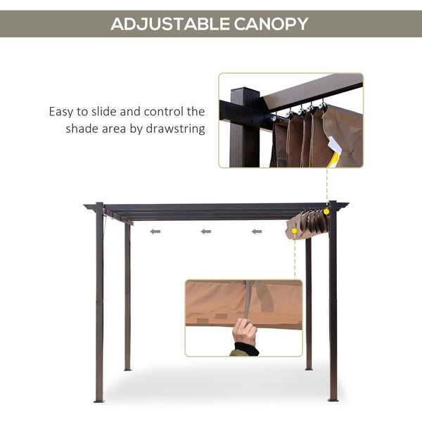 English Elm 10' Outdoor Retractable Pergola Canopy with Aluminum Frame, UV-Proof Fabric, Smooth Slide Rails for Patio Comfort Brown W2225141364