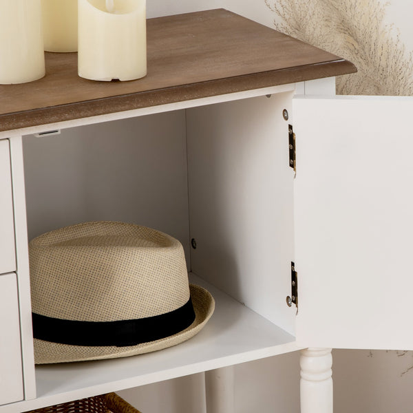 English Elm Console Vintage Entryway Console Table with 2 Drawers, Cabinets & Bottom Shelf, Distressed White Accent W2225141243
