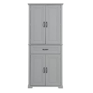 English Elm Bathroom Tall Storage Cabinet with Doors Drawer and Adjustable Shelf, MDF Build, Metal Handles, Anti-Tip Safety Grey WF308204AAE