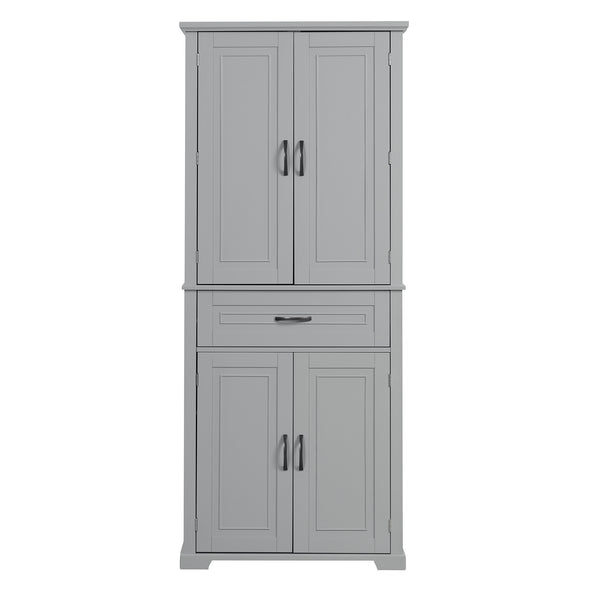 English Elm Bathroom Tall Storage Cabinet with Doors Drawer and Adjustable Shelf, MDF Build, Metal Handles, Anti-Tip Safety Grey WF308204AAE