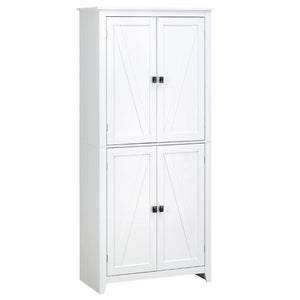 English Elm 72" Freestanding 4-Door Pantry Cabinet Organizer with 4-Tier Shelves, Adjustable Storage, White, Anti-Tip Stability and Stylish Painted Finish W2225141232