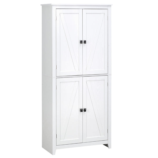 English Elm 72" Freestanding 4-Door Pantry Cabinet Organizer with 4-Tier Shelves, Adjustable Storage, White, Anti-Tip Stability and Stylish Painted Finish W2225141232