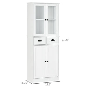 English Elm 61" Freestanding Pantry Cabinet with Tempered Glass Doors, Soft-Close, Adjustable Shelves & Drawers for Kitchen W2225S00016