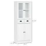 English Elm 61" Freestanding Kitchen Pantry, Traditional Style Storage Cabinet With Soft Close Doors, Adjustable Shelves, and 2 Drawers, For Living Room, Dining Room, White