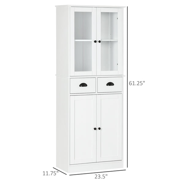 English Elm HOMCOM Traditional 61" Freestanding Kitchen Pantry Cabinet with 5 Adjustable Shelves, Soft-Close Doors, Drawers, White W2225141224