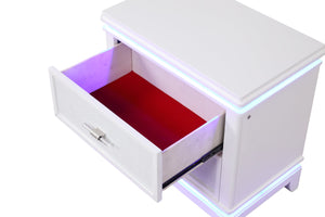 English Elm OPIUM King 4-Pc Bedroom Set in Milky White with LED Headboard, Dresser, Mirror & Nightstand Elegance B009S02127