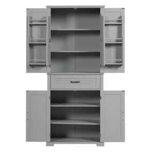 English Elm Bathroom Tall Storage Cabinet with Doors Drawer and Adjustable Shelf, MDF Build, Metal Handles, Anti-Tip Safety Grey WF308204AAE
