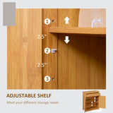 English Elm Bathroom Storage Cabinet, Bamboo Floor Cabinet With Drawers, Double Doors and Adjustable Shelves, Natural