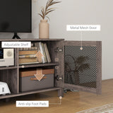 English Elm Industrial Tv Cabinet Stand For Tvs Up To 65", Entertainment Center With Mesh Doors and Shelves For Living Room, Brown