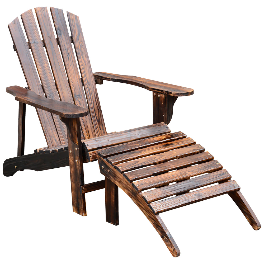 English Elm Wooden Rustic Adirondack Chair with Ottoman - Solid Fir Patio Lounger, Weather-Resistant Comfort W2225141370