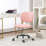 English Elm Cute Armless Office Chair, Teddy Fleece Fabric Computer Desk Chair, Vanity Task Chair With Adjustable Height, Swivel Wheels, Mid Back, Pink