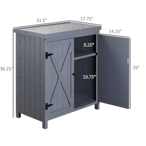 English Elm Garden Wood Storage Cabinet with Galvanized Top, Farmhouse X-Bar Doors, 2 Shelves, Weatherproof Elegance W2225141374