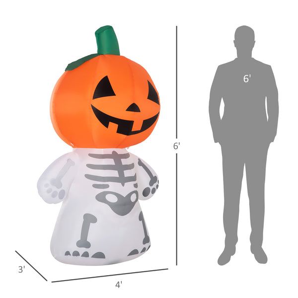 English Elm 6ft Smiling Pumpkin Skeleton Inflatable with LED Rotating Lights, Waterproof Yard Decor for Halloween W2225141485