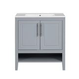 English Elm 30" Bathroom Vanity With Sink, Multi-Functional Bathroom Cabinet With Doors and Drawers, Solid Frame and Mdf Board, Grey