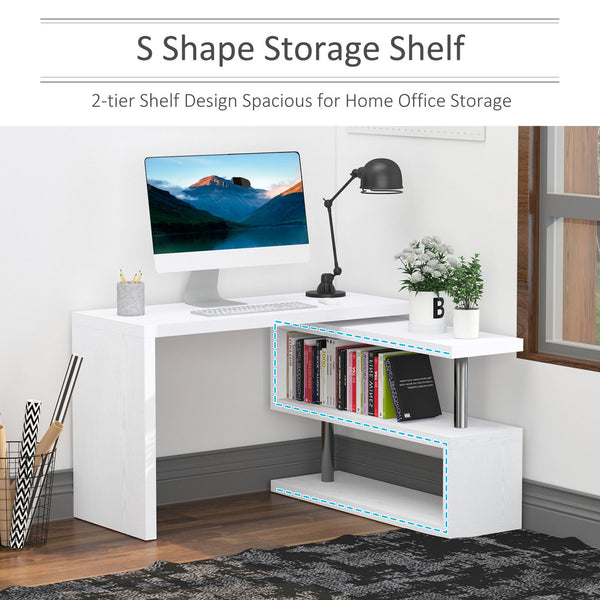 English Elm 360 360 Degree Rotating Corner Computer Desk — L-Shape or Straight Workstation with 3-Tier Storage Shelves White Sturdy Steel Durable Space-Saving Design W2225S00014