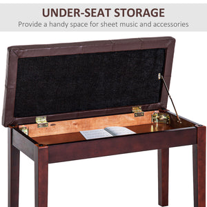 English Elm Piano Duet Bench with Tufted Faux Leather Seat and Glossy Rubberwood Frame — Lightweight, Durable Performance Seat Brown W2225141448