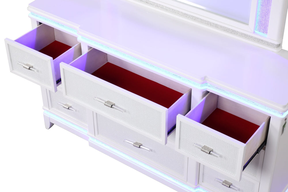 English Elm Modern Opium 9-Drawer Dresser in Gloss White — Luxe Lacquered Finish, Timeless Elegance & Storage Appeal G150108866