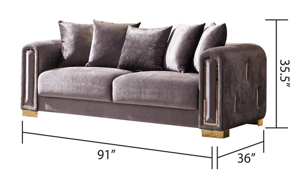 English Elm Impreza Luxury Modern Sofa Silver Velvet with Gold Accents, Birch Frame, Plush Seating, Elegant Decor G150109218